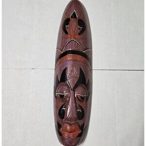 Indonesian Handmade Wooden Tribal Carved Mask Purple Black Brown 20in